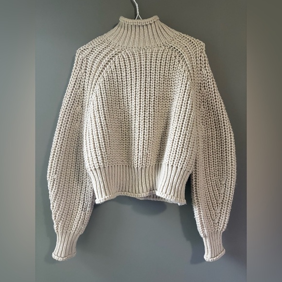 H&M size S chunky knit sweater with a roll-edge mock turtleneck in light beige - Picture 2 of 5